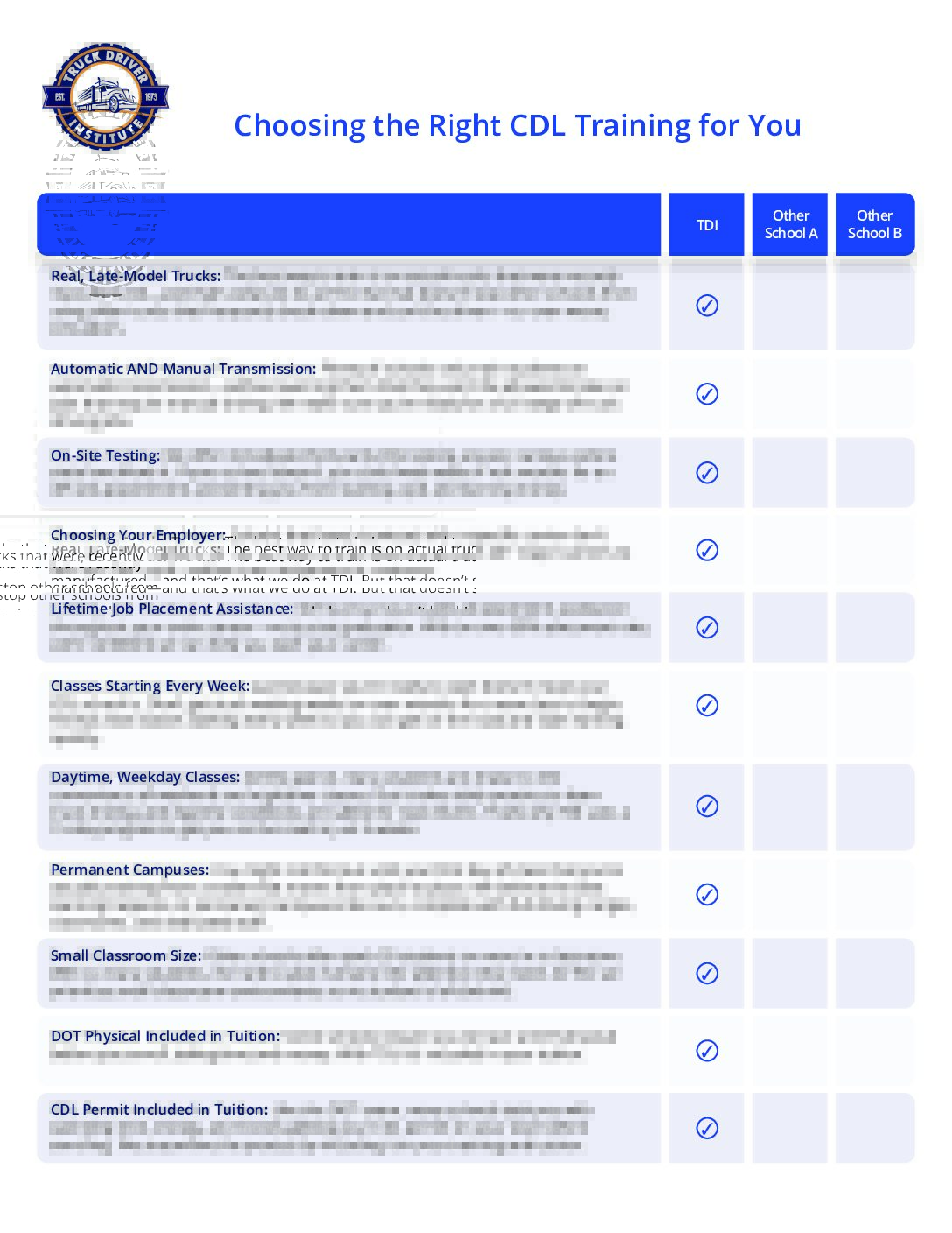 TDI vs. Other Schools - Choosing the Right CDL Training for You