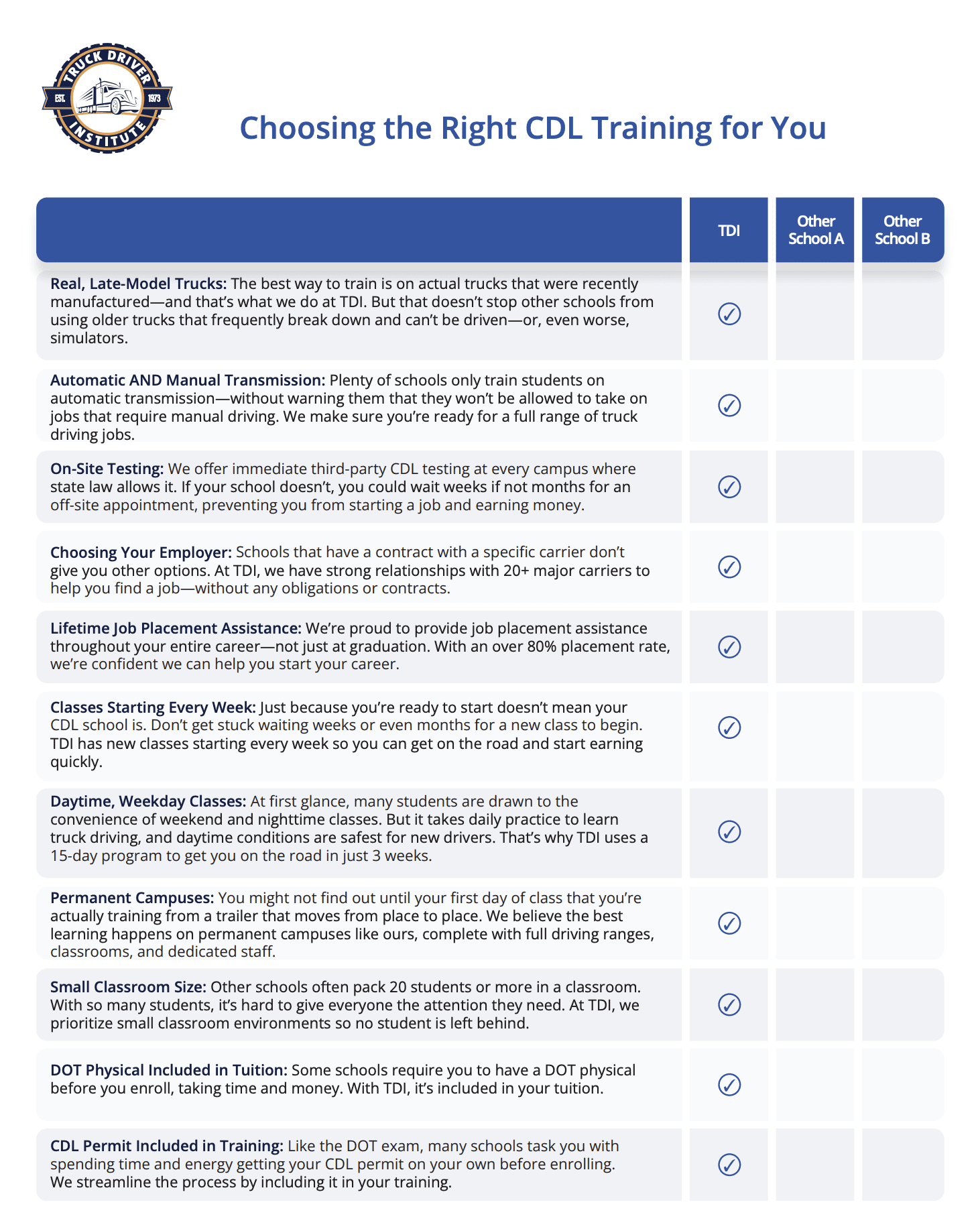 TDI-vs.-Other-Schools-Choosing-the-Right-CDL-Training-for-You-preview-1 Preview of TDI's "Choosing the Right CDL Training for You" PDF.